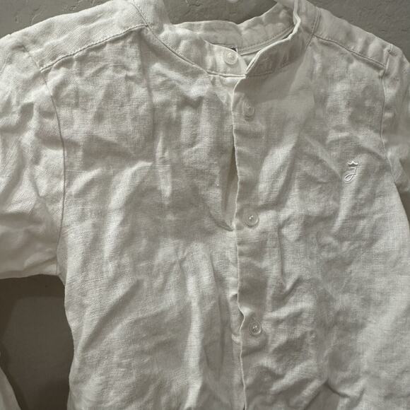 Jacadi White Linen Long Sleeve Button Up Shirt - Picture 3 of 6
